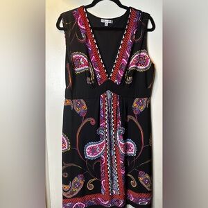 Sandra Darren Black and Pink Patterned Dress